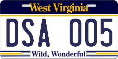 WV license plate DSA005