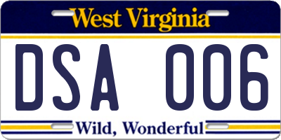 WV license plate DSA006