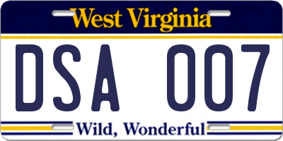 WV license plate DSA007