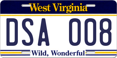 WV license plate DSA008