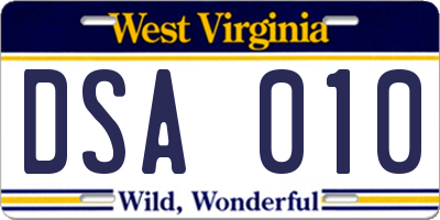 WV license plate DSA010