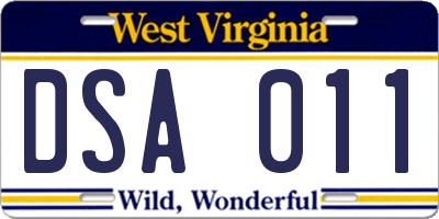 WV license plate DSA011
