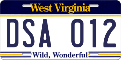 WV license plate DSA012
