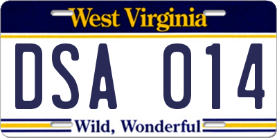 WV license plate DSA014
