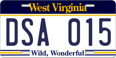 WV license plate DSA015