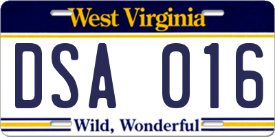 WV license plate DSA016