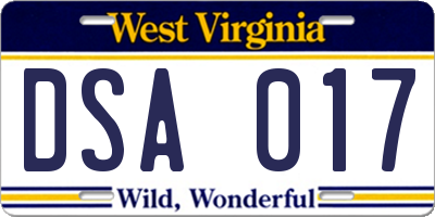 WV license plate DSA017