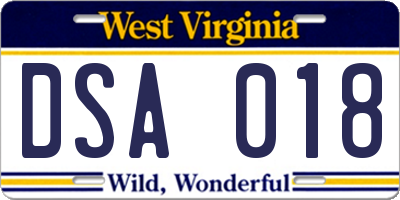 WV license plate DSA018