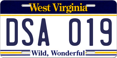 WV license plate DSA019