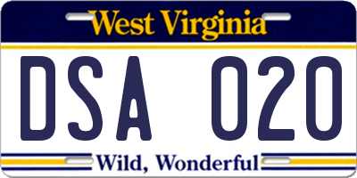 WV license plate DSA020