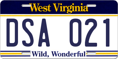 WV license plate DSA021
