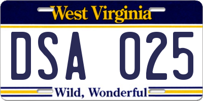 WV license plate DSA025
