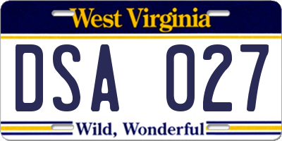WV license plate DSA027