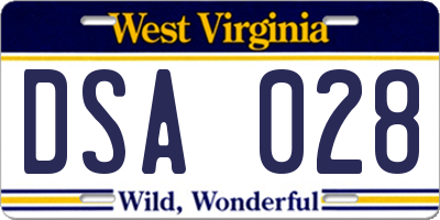 WV license plate DSA028