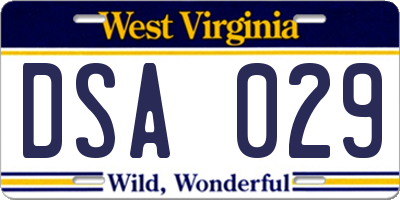 WV license plate DSA029
