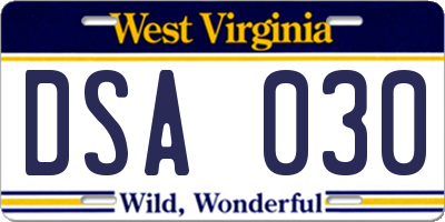 WV license plate DSA030