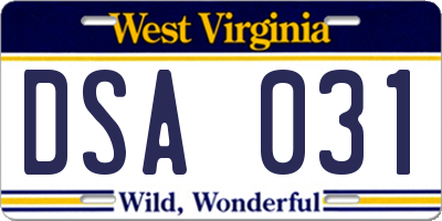 WV license plate DSA031