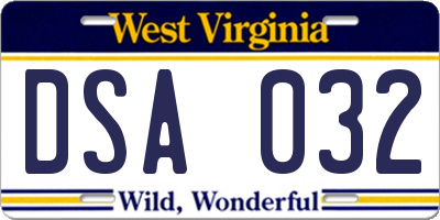 WV license plate DSA032