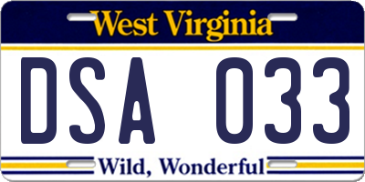 WV license plate DSA033