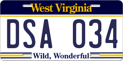 WV license plate DSA034