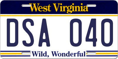 WV license plate DSA040