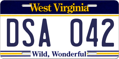 WV license plate DSA042