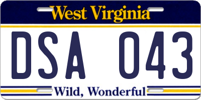 WV license plate DSA043