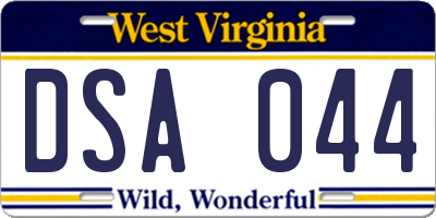 WV license plate DSA044
