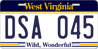 WV license plate DSA045