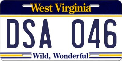 WV license plate DSA046