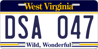WV license plate DSA047