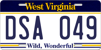 WV license plate DSA049