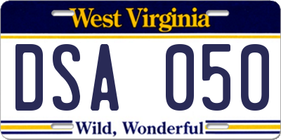 WV license plate DSA050