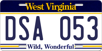 WV license plate DSA053