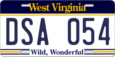 WV license plate DSA054