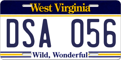 WV license plate DSA056
