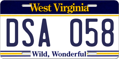 WV license plate DSA058