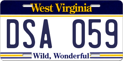 WV license plate DSA059