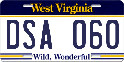 WV license plate DSA060