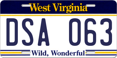 WV license plate DSA063