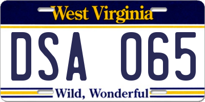 WV license plate DSA065