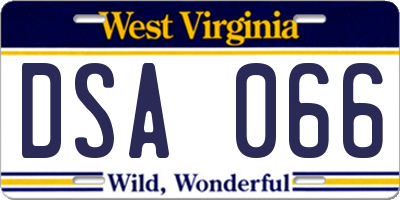 WV license plate DSA066