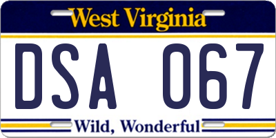 WV license plate DSA067