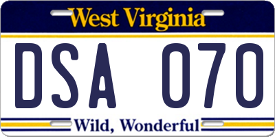 WV license plate DSA070