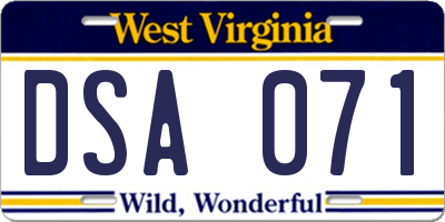 WV license plate DSA071