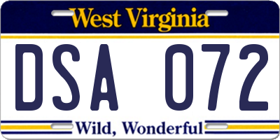 WV license plate DSA072