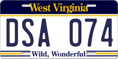 WV license plate DSA074