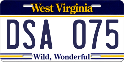 WV license plate DSA075