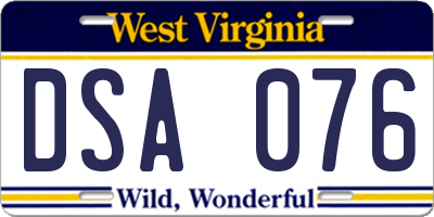 WV license plate DSA076