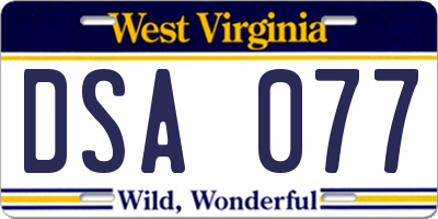 WV license plate DSA077